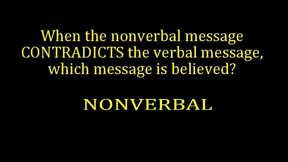 When the nonverbal message CONTRADICTS the verbal message, which message is believed? 