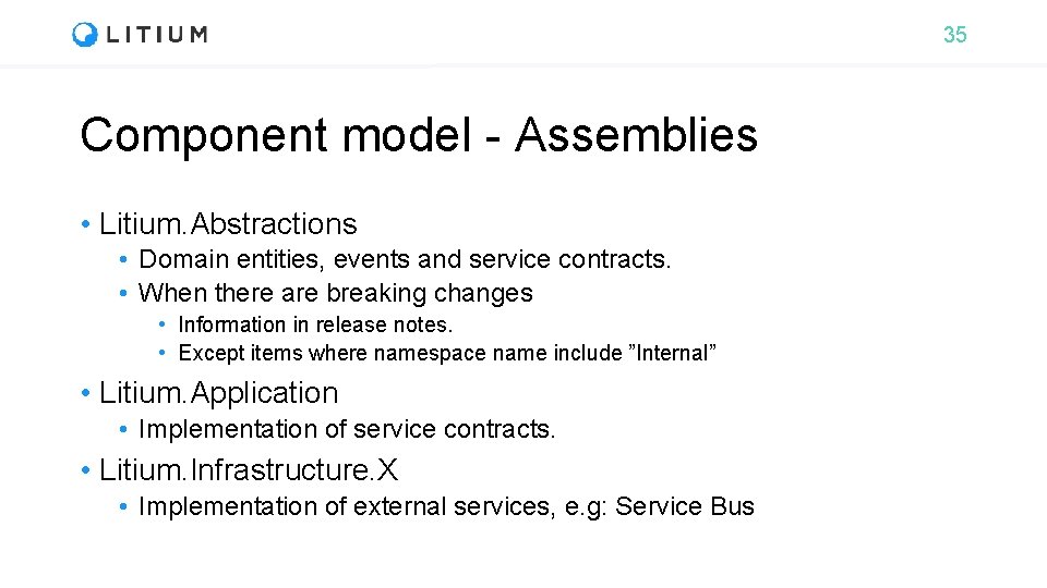 35 Component model - Assemblies • Litium. Abstractions • Domain entities, events and service