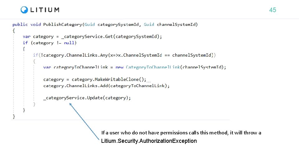45 If a user who do not have permissions calls this method, it will