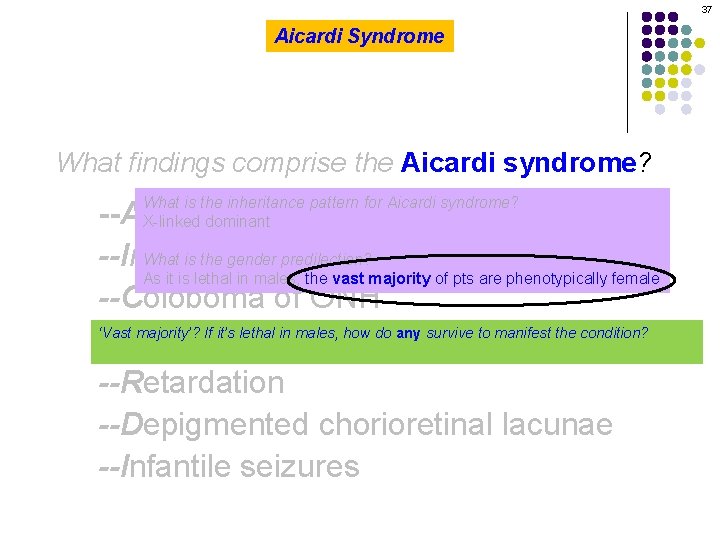 37 Aicardi Syndrome What findings comprise the Aicardi syndrome? What is the inheritance pattern