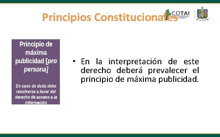 Principios Constitucionales • En la interpretación de este derecho deberá prevalecer el principio de