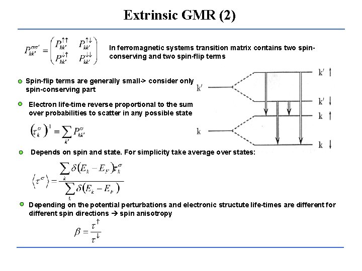 Extrinsic GMR (2) In ferromagnetic systems transition matrix contains two spinconserving and two spin-flip