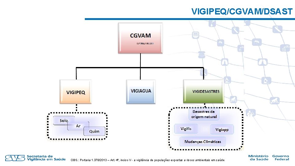 VIGIPEQ/CGVAM/DSAST OBS. : Portaria 1. 378/2013 – Art. 4º, inciso V - a vigilância