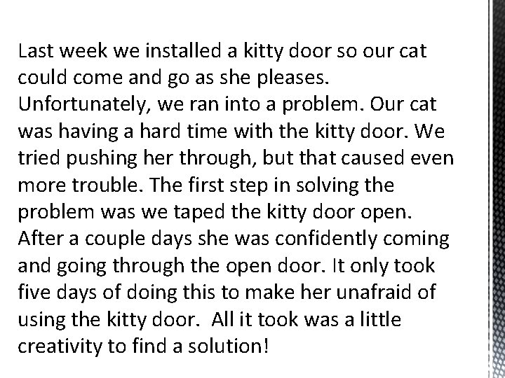 Last week we installed a kitty door so our cat could come and go