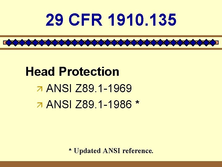 29 CFR 1910. 135 Head Protection ä ä ANSI Z 89. 1 -1969 ANSI