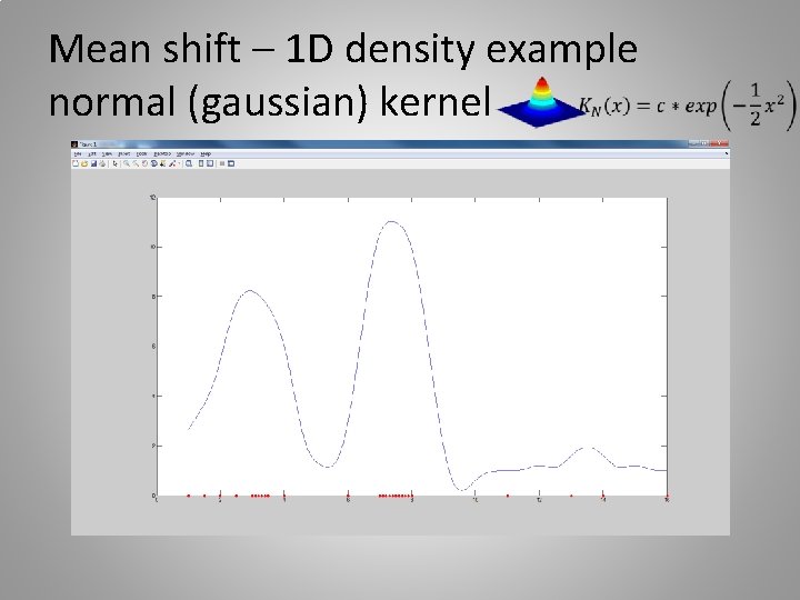 Mean shift – 1 D density example normal (gaussian) kernel 