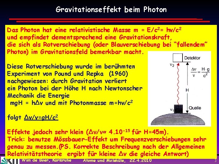 Gravitationseffekt beim Photon Das Photon hat eine relativistische Masse m = E/c 2= hv/c