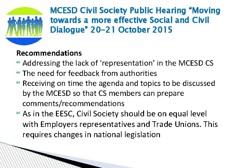 MCESD Civil Society Public Hearing “Moving towards a more effective Social and Civil Dialogue”
