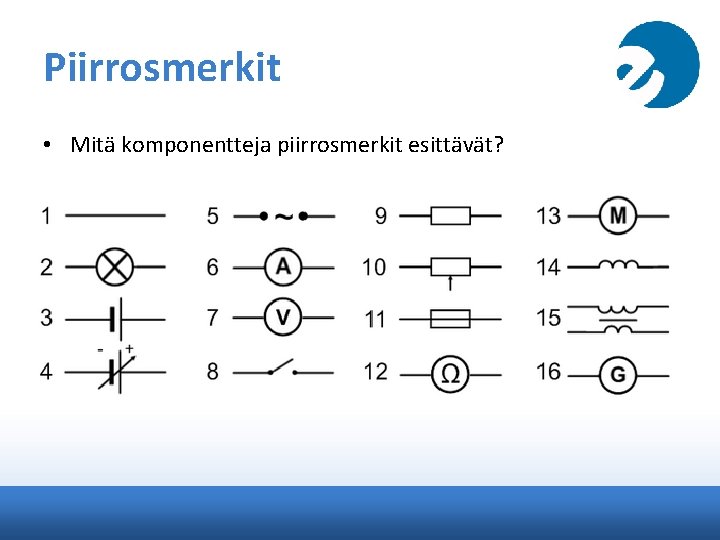 Piirrosmerkit • Mitä komponentteja piirrosmerkit esittävät? 