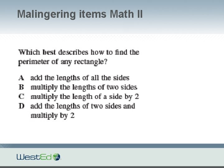 Malingering items Math II 