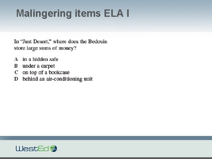 Malingering items ELA I 