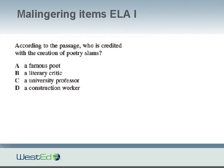 Malingering items ELA I 