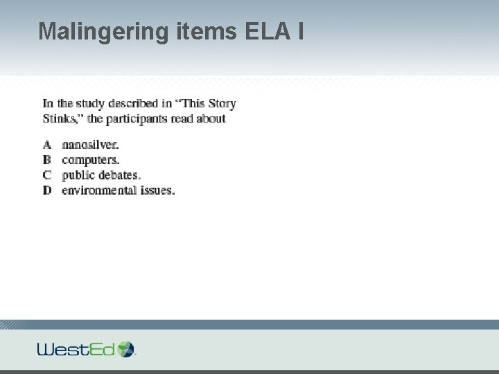 Malingering items ELA I 