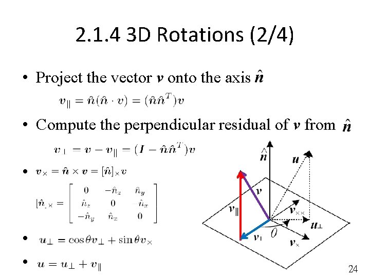 2. 1. 4 3 D Rotations (2/4) • Project the vector v onto the