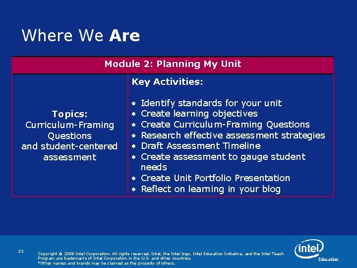 Where We Are Module 2: Planning My Unit Key Activities: Topics: Curriculum-Framing Questions and