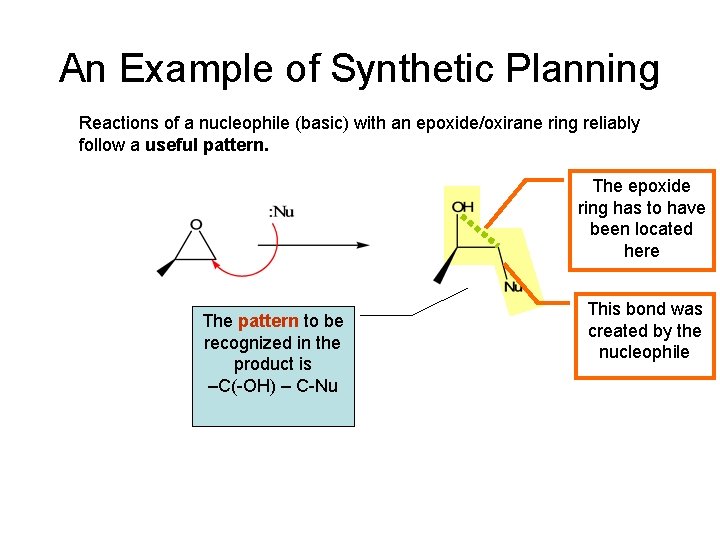 An Example of Synthetic Planning Reactions of a nucleophile (basic) with an epoxide/oxirane ring