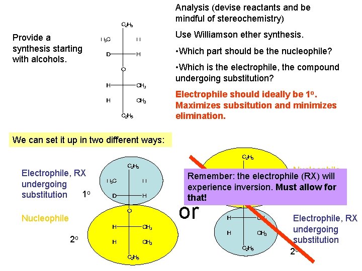 Analysis (devise reactants and be mindful of stereochemistry) Provide a synthesis starting with alcohols.