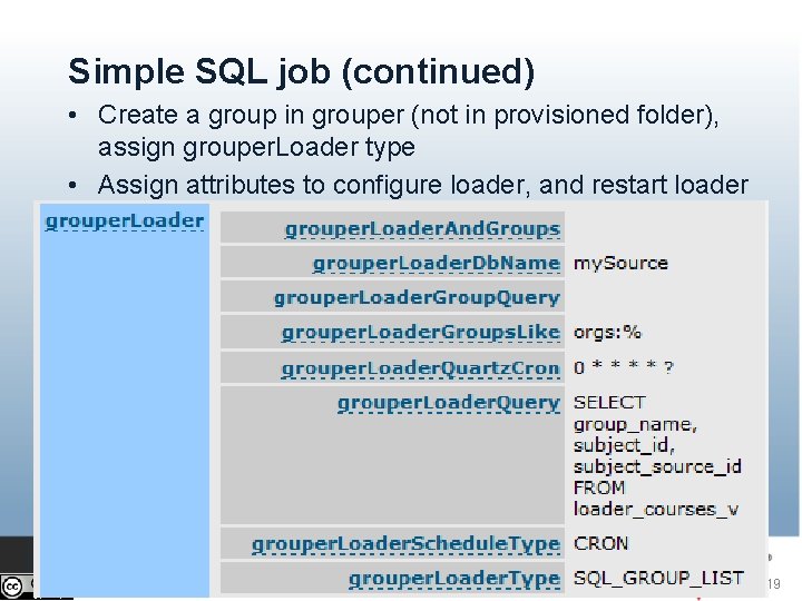 Simple SQL job (continued) • Create a group in grouper (not in provisioned folder),