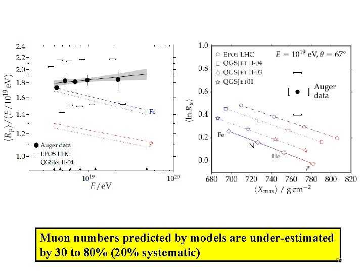 Muon numbers predicted by models are under-estimated by 30 to 80% (20% systematic) 59