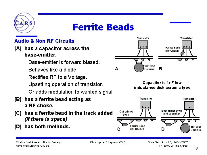 Ferrite Beads Audio & Non RF Circuits (A) has a capacitor across the base-emitter.