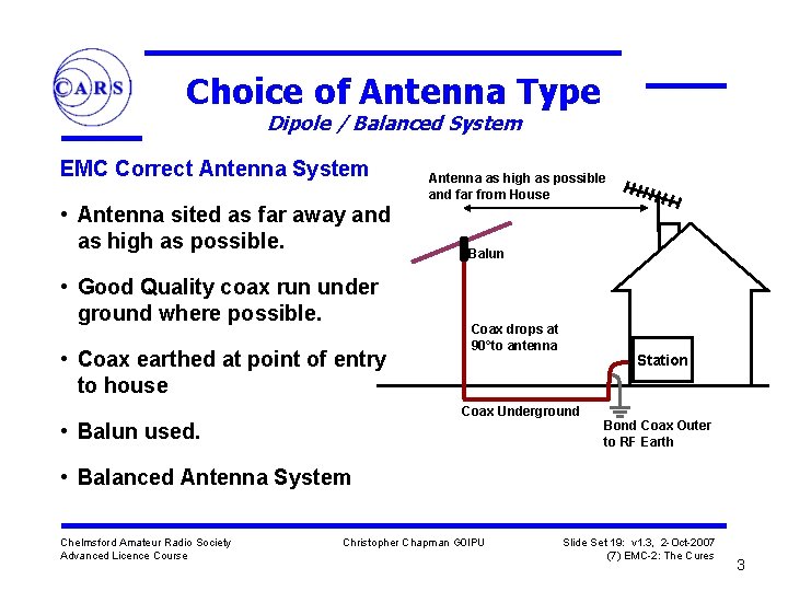 Choice of Antenna Type Dipole / Balanced System EMC Correct Antenna System • Antenna