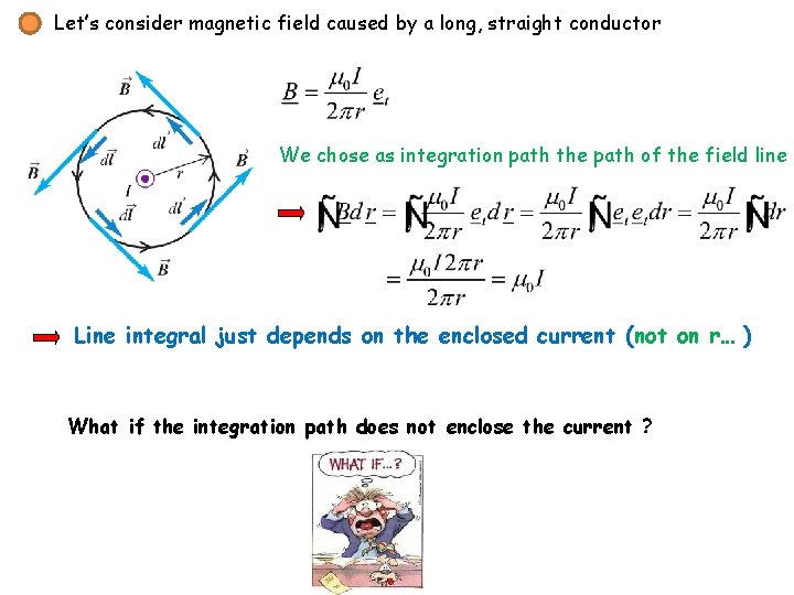 Let’s consider magnetic field caused by a long, straight conductor We chose as integration