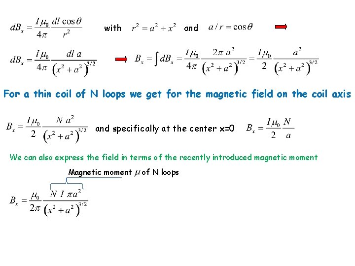 with and For a thin coil of N loops we get for the magnetic