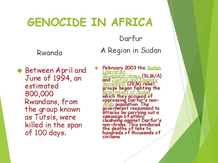 GENOCIDE IN AFRICA Darfur A Region in Sudan Rwanda Between April and June of