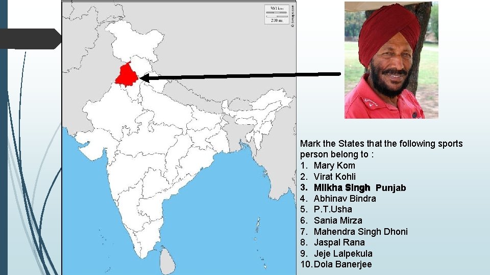 Mark the States that the following sports person belong to : 1. Mary Kom Mark the States that the following sports person belong to : 1. Mary Kom