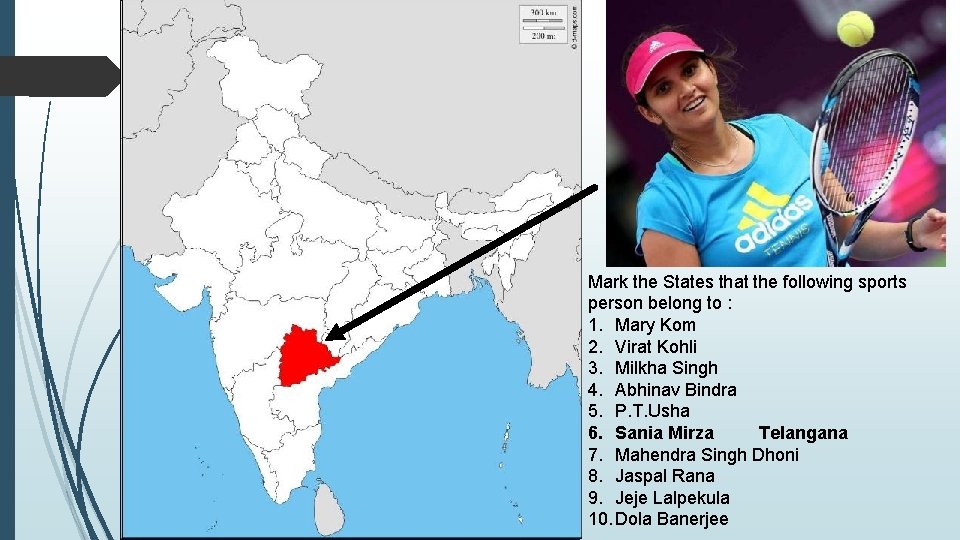Mark the States that the following sports person belong to : 1. Mary Kom Mark the States that the following sports person belong to : 1. Mary Kom