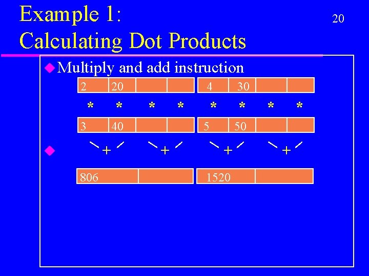 Example 1: Calculating Dot Products u Multiply and 2 20 * 3 * 806