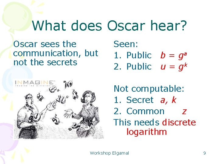 What does Oscar hear? Oscar sees the communication, but not the secrets Seen: 1.