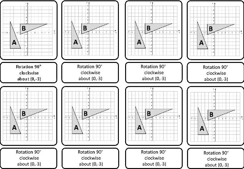 B A Rotation 90° clockwise about (0, -3) 