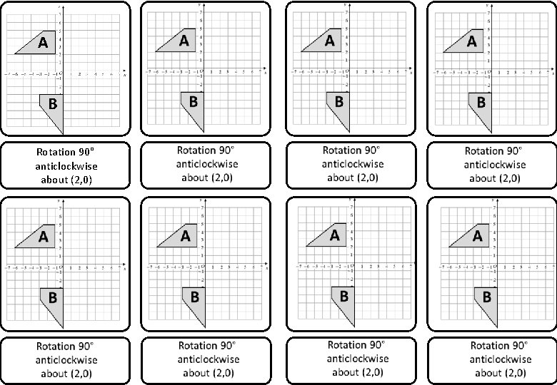 A B Rotation 90° anticlockwise about (2, 0) 