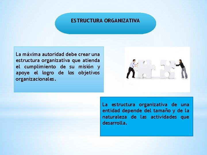 ESTRUCTURA ORGANIZATIVA La máxima autoridad debe crear una estructura organizativa que atienda el cumplimiento