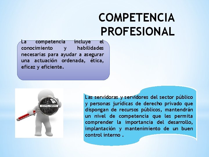 COMPETENCIA PROFESIONAL La competencia incluye el conocimiento y habilidades necesarias para ayudar a asegurar