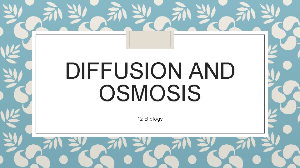DIFFUSION AND OSMOSIS 12 Biology 
