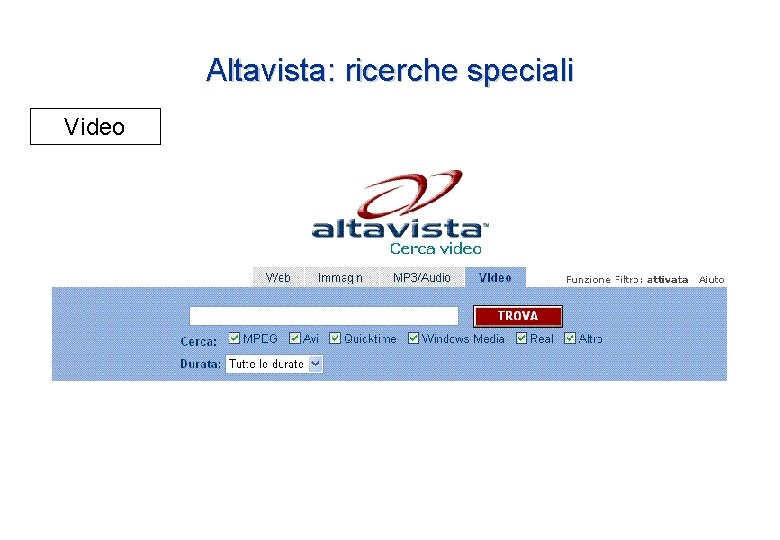 Altavista: ricerche speciali Video Altavista: ricerche speciali Video