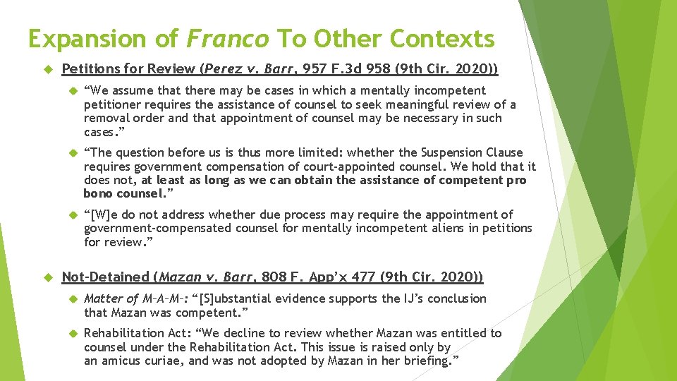 Expansion of Franco To Other Contexts Petitions for Review (Perez v. Barr, 957 F.