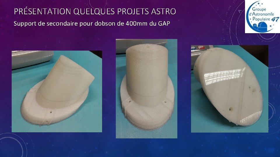 PRÉSENTATION QUELQUES PROJETS ASTRO Support de secondaire pour dobson de 400 mm du GAP