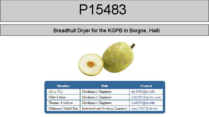P 15483 Breadfruit Dryer for the KGPB in Borgne, Haiti 