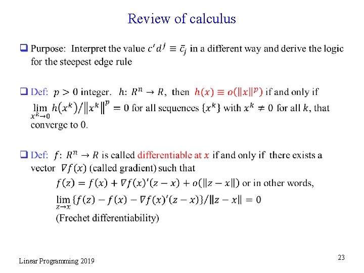 Review of calculus q Linear Programming 2019 23 