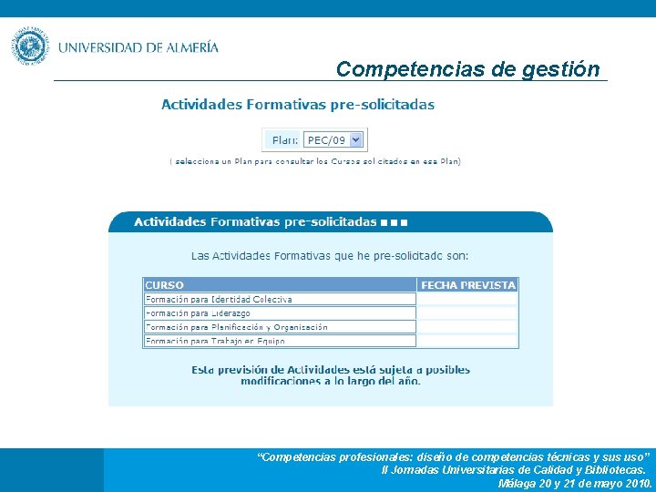 Competencias de gestión “Competencias profesionales: diseño de competencias técnicas y sus uso” II Jornadas