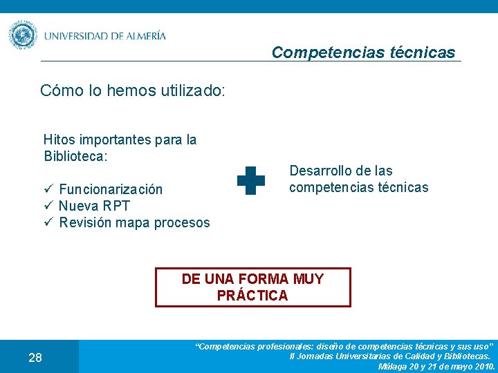 Competencias técnicas Cómo lo hemos utilizado: Hitos importantes para la Biblioteca: ü Funcionarización ü