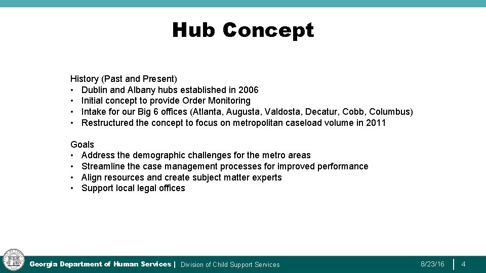 Hub Concept History (Past and Present) • Dublin and Albany hubs established in 2006