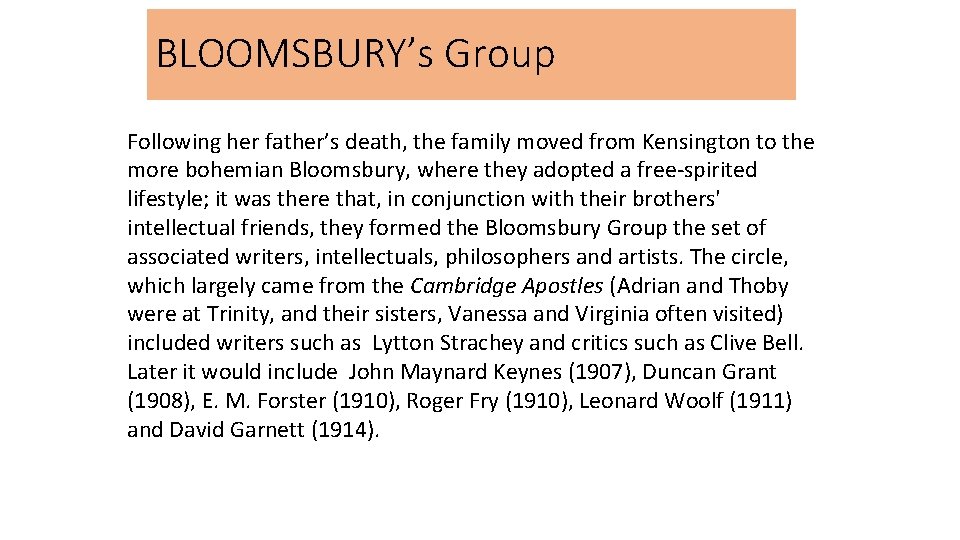 BLOOMSBURY’s Group Following her father’s death, the family moved from Kensington to the more