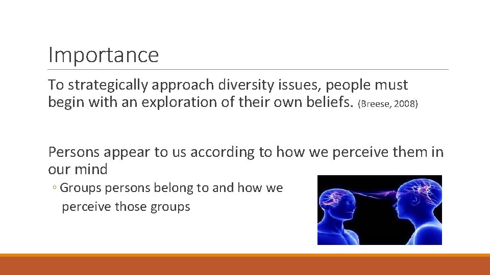 Importance To strategically approach diversity issues, people must begin with an exploration of their