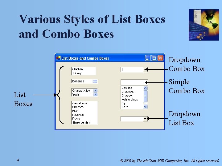 Various Styles of List Boxes and Combo Boxes Dropdown Combo Box List Boxes Simple