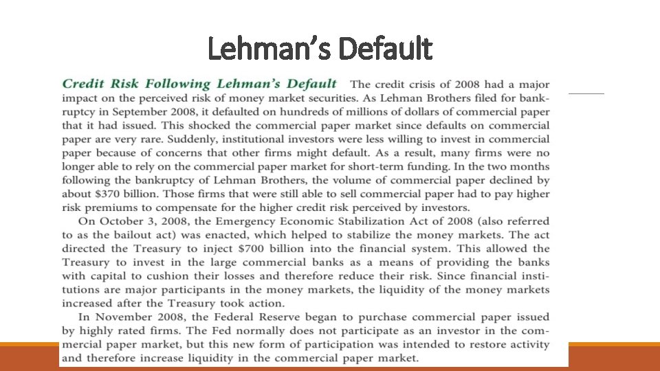 Lehman’s Default 