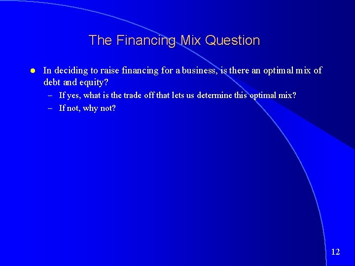 The Financing Mix Question In deciding to raise financing for a business, is there